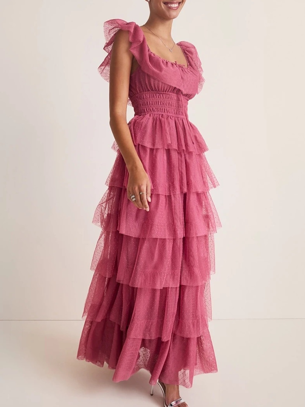 Francesca's Cindy Tulle Tiered Maxi Dress Size Small NWT